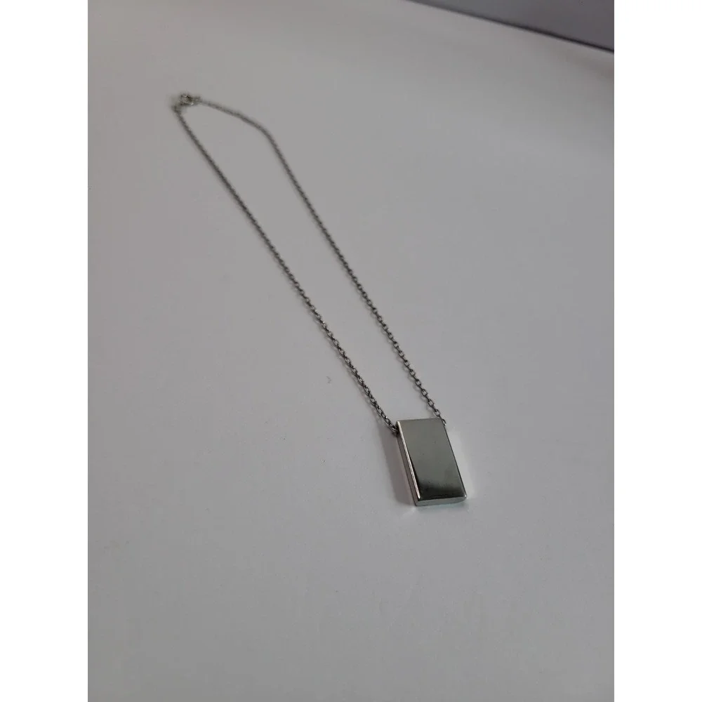 Silver Tone Rectangle Pendant Necklace Geometric Minimalist Modern Jewelry